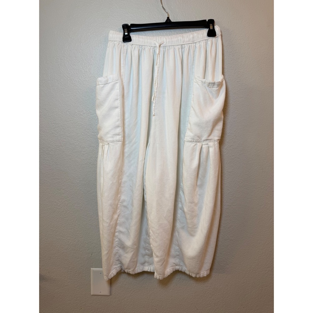 Free People White Wide Leg Cargo Crop Pants Small Drawstring Elastic Waist